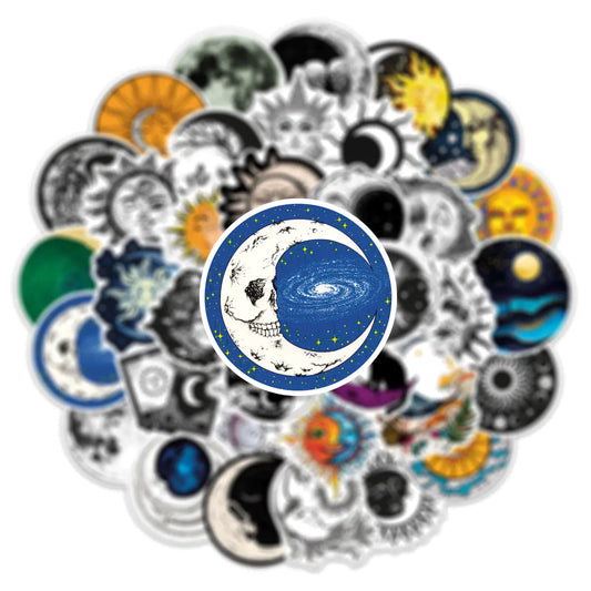 50 PCS Gothic Art Moon Waterproof Stickers for Various Uses