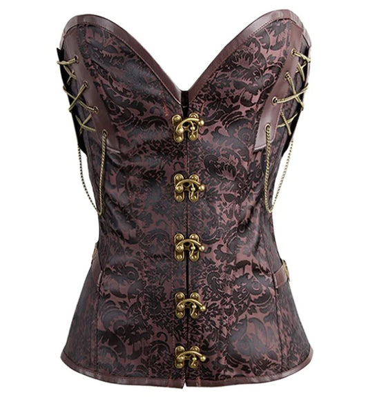 Gothic Steampunk Corset Dress with High-End Metallic Details