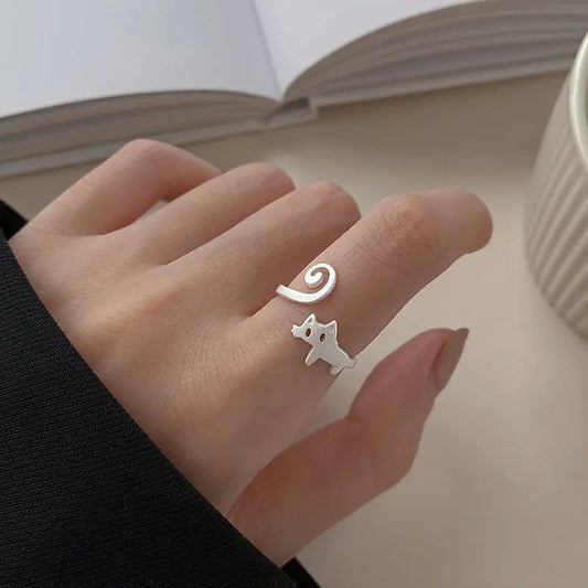 Cute Adjustable Cat Ring for Girls - Minimalist Design