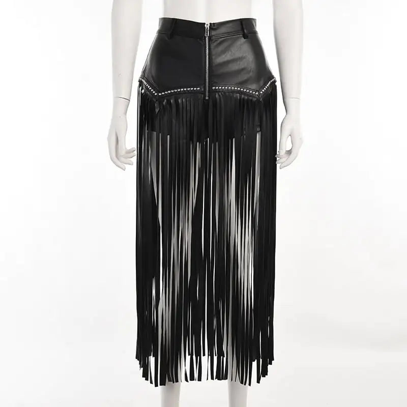 Gothic Short Skirt with Rivet Fringes in Style