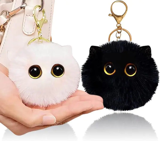 2 Pcs Cute Keychain Black Cat Decor Pom Pom KeychainStuffed Animal Keychain Backpack Charms for Teen GirlsBlack Cat Keychain Plush Keychain Christmas Decorations Keychain