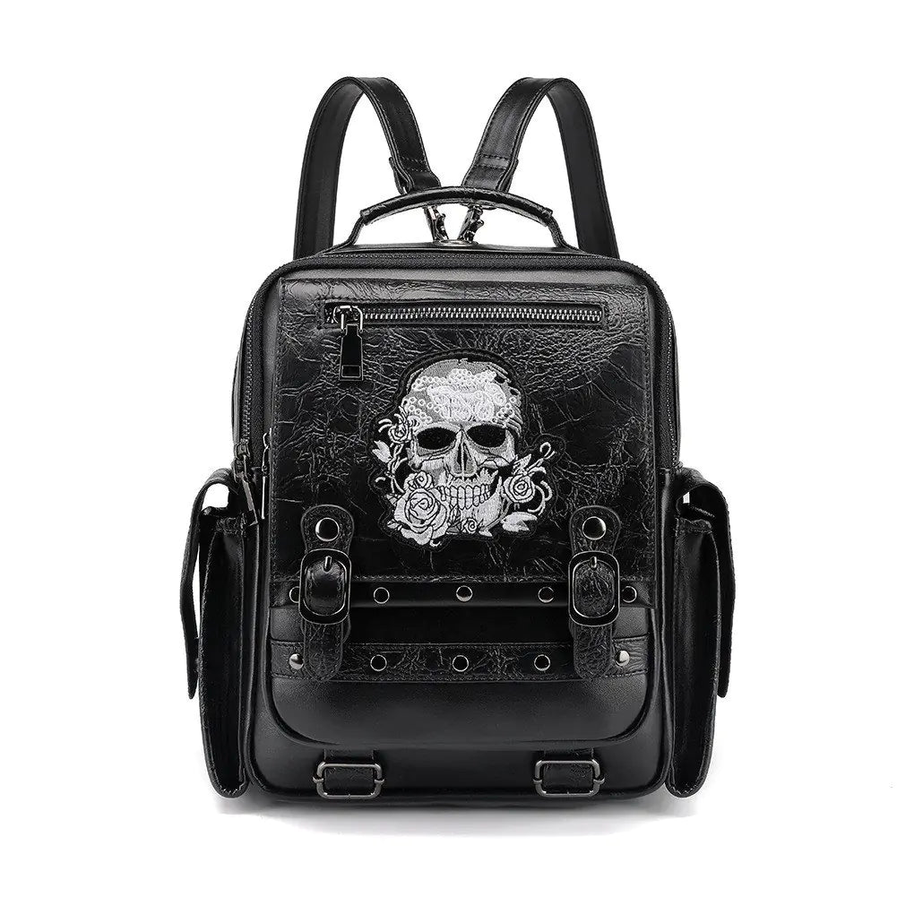 Gothic Skull Head Embroidered Shoulder Bag for Women