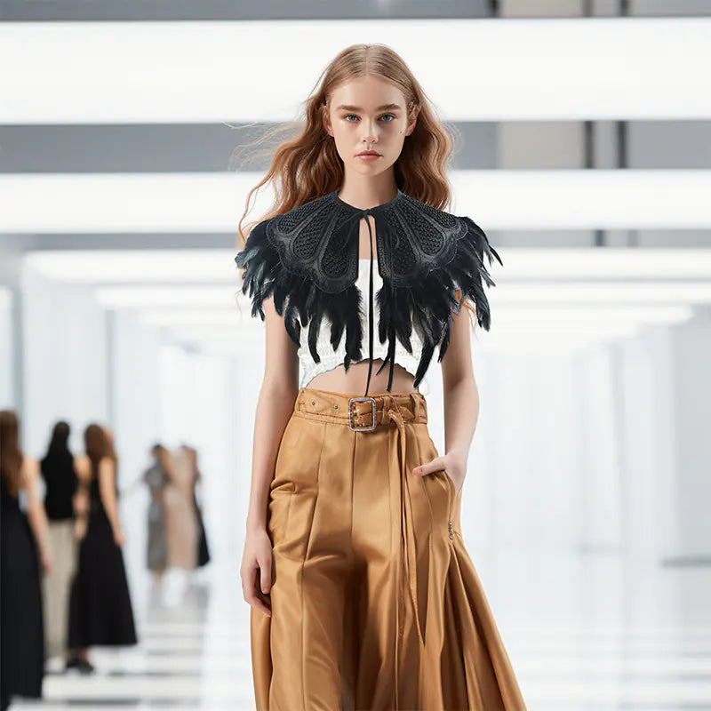 Gothic Style Leather Feather Cape for Parties