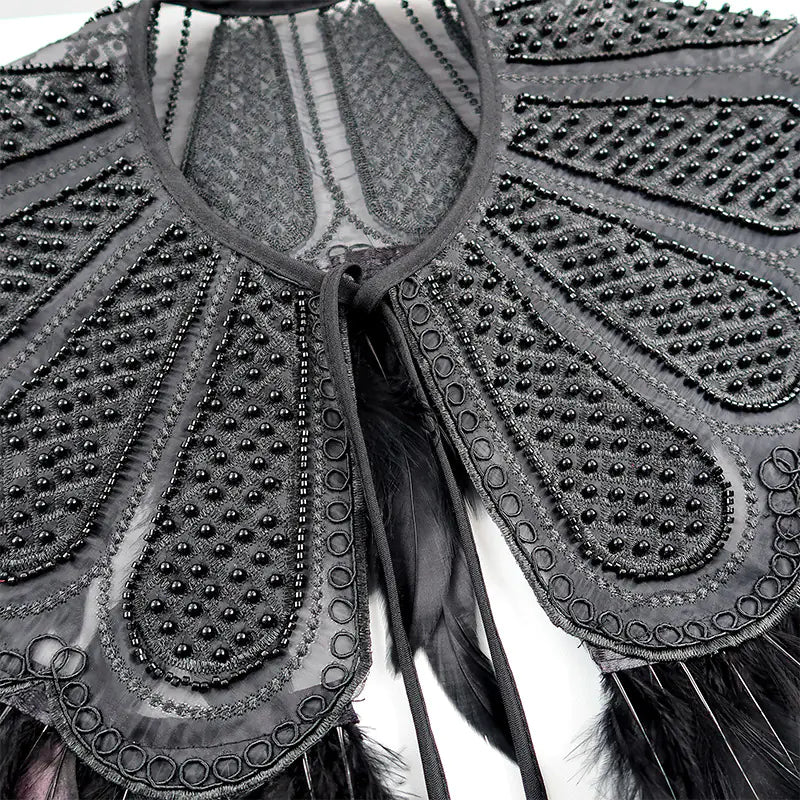 Gothic Style Leather Feather Cape for Parties