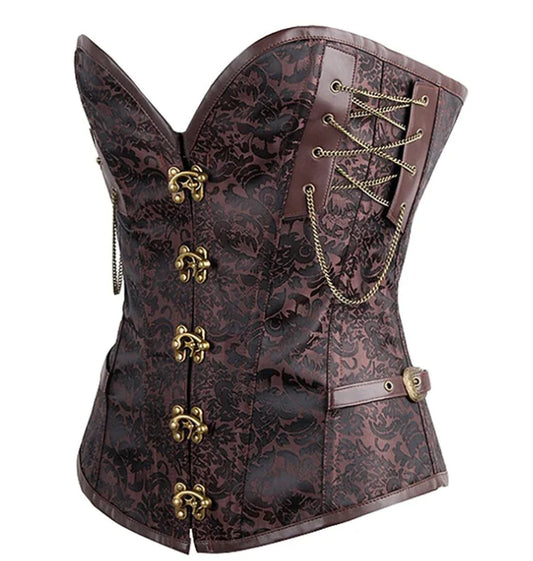 Gothic Steampunk Corset Dress with High-End Metallic Details