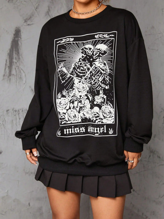 Gothic Court Retro Rose Skull Long Women's Sweater