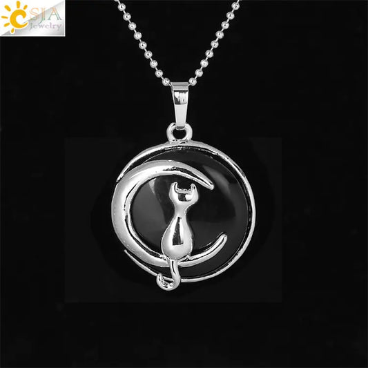 Cute Minimalist Moon Cat Pendant Necklace