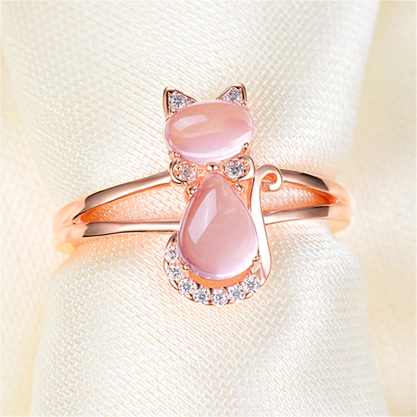 Cat Ring with Natural Pink Crystal