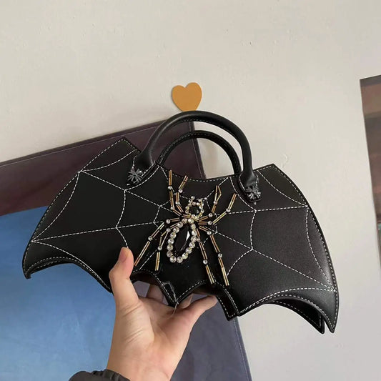 Gothic Vintage Tote with Bat and Spider Web Design