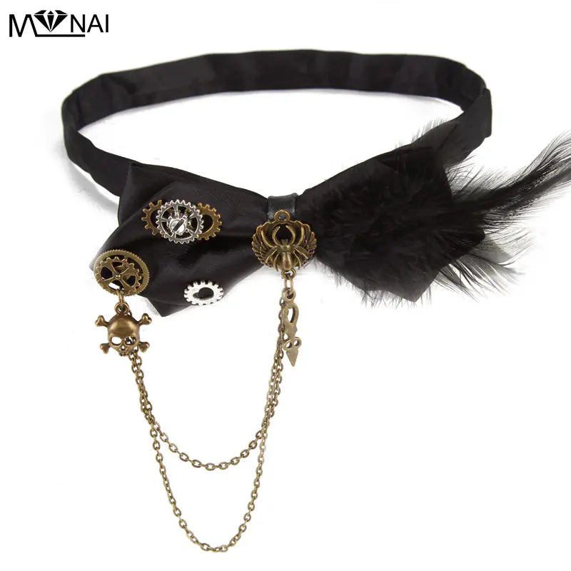 Steampunk Accessories Gothic Bow Tie with Feathers