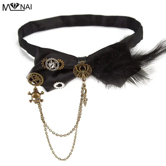 Steampunk Accessories Gothic Bow Tie with Feathers