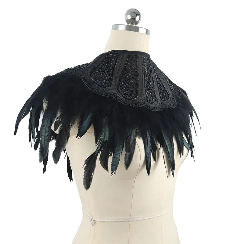 Gothic Style Leather Feather Cape for Parties