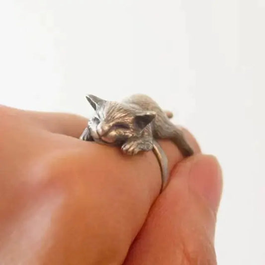 Adjustable Opening Ring - Cute Lazy Cat Design