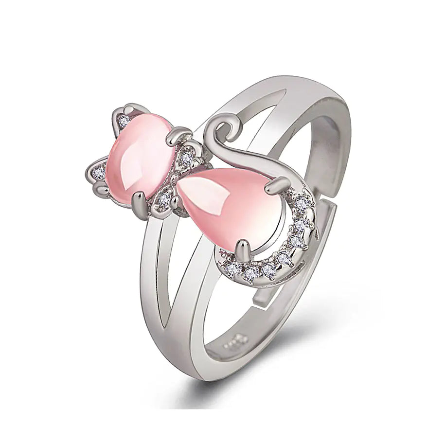 Cat Ring with Natural Pink Crystal