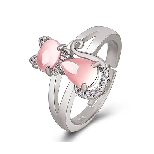 Cat Ring with Natural Pink Crystal