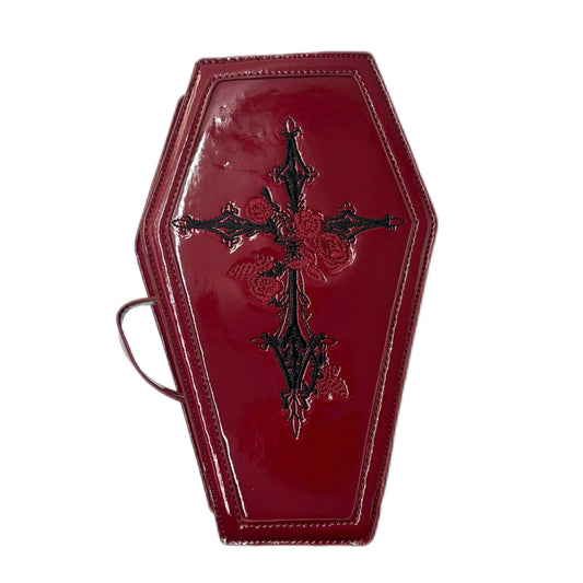 Goth Makeup Bag PU Leather Coffin Bag Retro Gothic Makeup Pouch Punk Handbag Red Cosmetic Bag Stylish Goth Bag for Halloween Parties and Everyday Use (Coffin bag)