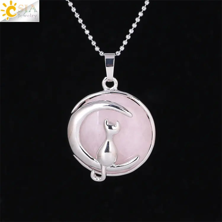 Cute Minimalist Moon Cat Pendant Necklace