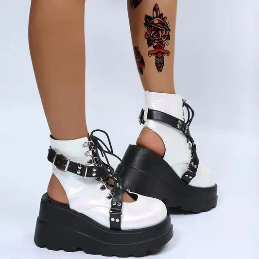 Gothic Street Punk Plus Size Matte Finish Boots