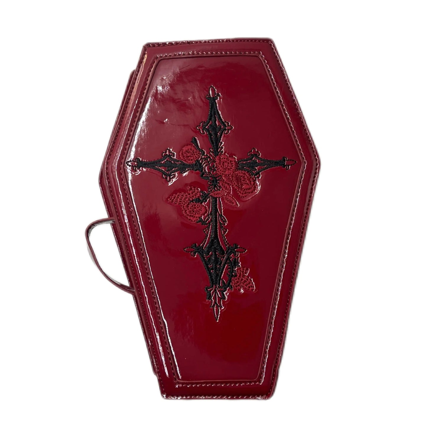 Goth Makeup Bag PU Leather Coffin Bag Retro Gothic Makeup Pouch Punk Handbag Red Cosmetic Bag Stylish Goth Bag for Halloween Parties and Everyday Use (Coffin bag)