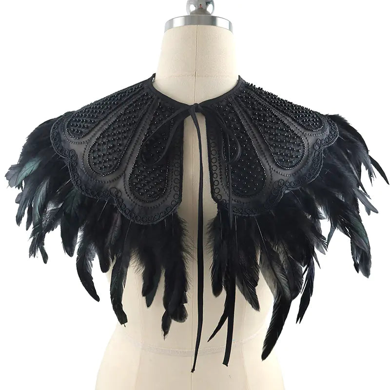 Gothic Style Leather Feather Cape for Parties