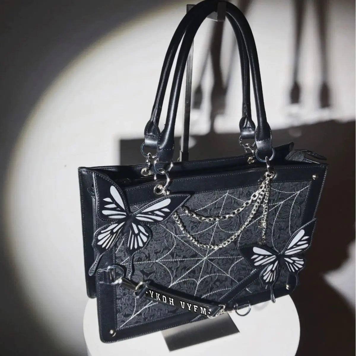 Dark Wind Maze Butterfly Spiderweb Tote Bag - Punk Goth Style