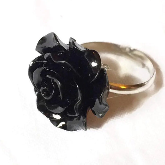 Vintage Gothic Black Flower Adjustable Resin Ring