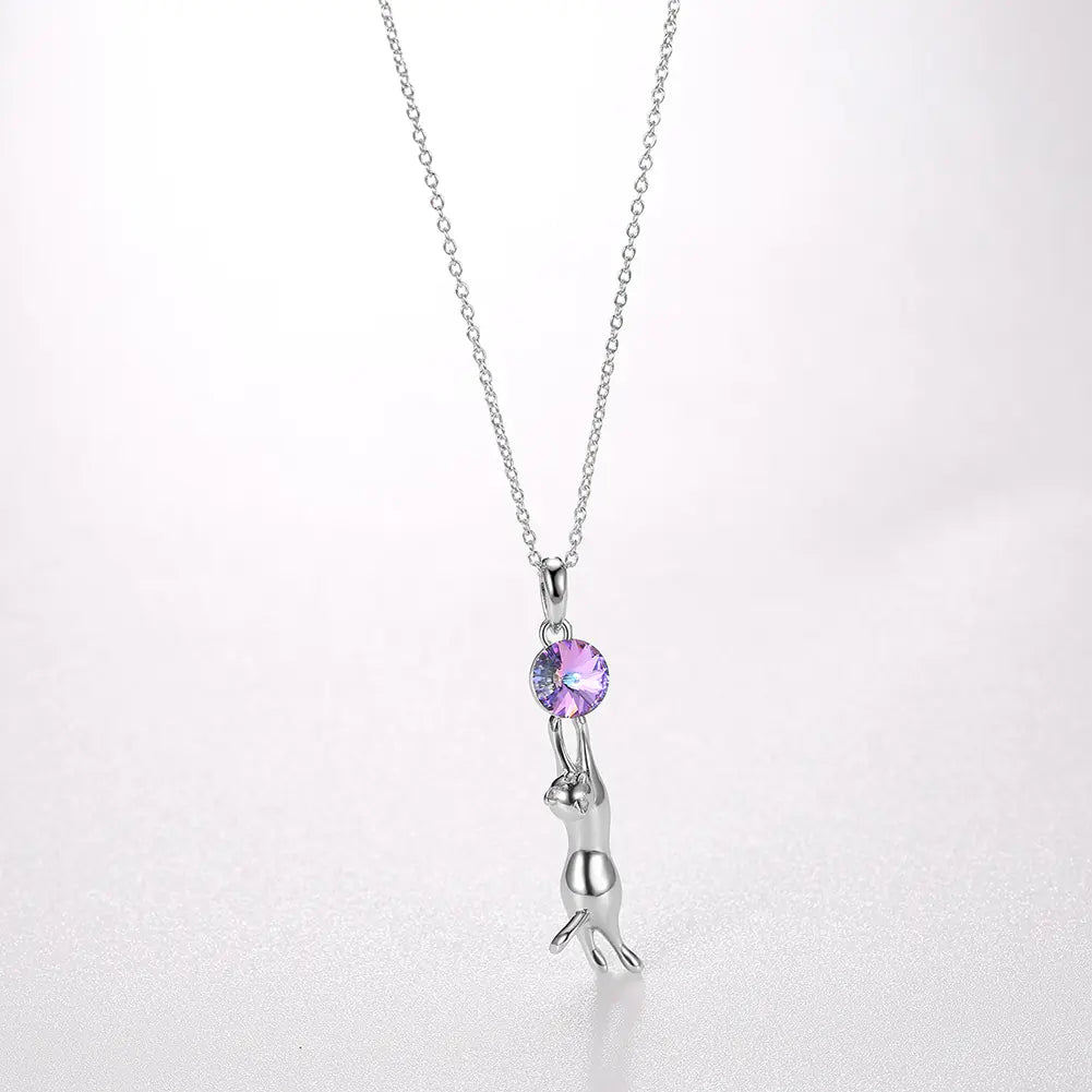 S925 Silver Cat Pendant Necklace with Austrian Crystal