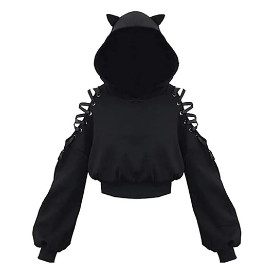Gothic Kawai Cat Ear Long-Sleeved Hoodie for Women
