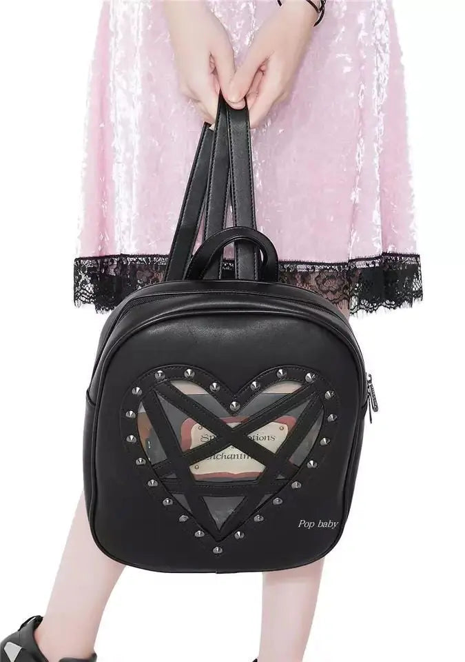 Gothic Transparent Heart Backpack with Studs
