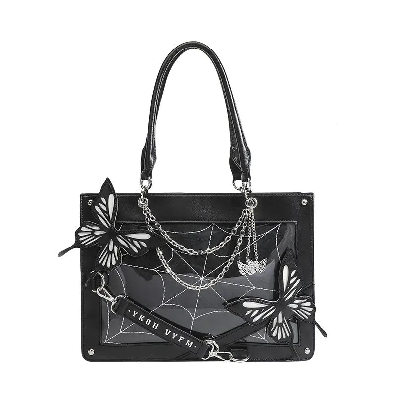 Dark Wind Maze Butterfly Spiderweb Tote Bag - Punk Goth Style