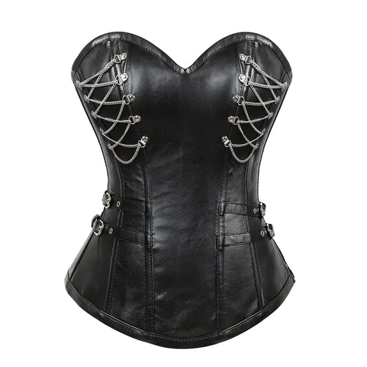 Gothic Leather Steel Court Corset with Zipper